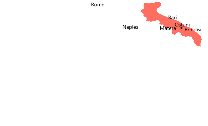map of Southern Italy with focus on Puglia region